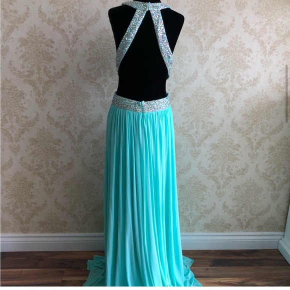 Blue beaded Halter Maxi Gown - Picture 6 of 15